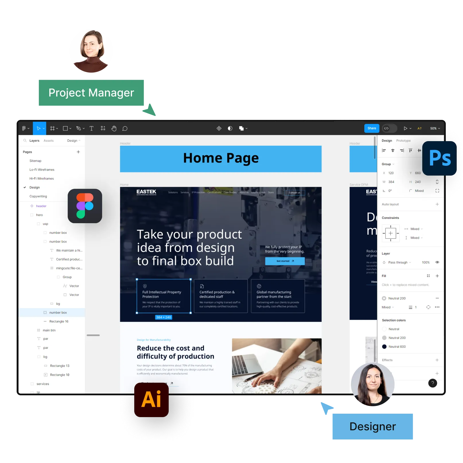 An image of the process how Eastek\s website was designed in Figma