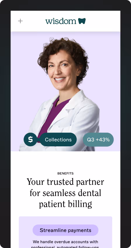 Smiling female dentist with curly hair in white coat for dental patient billing service.
