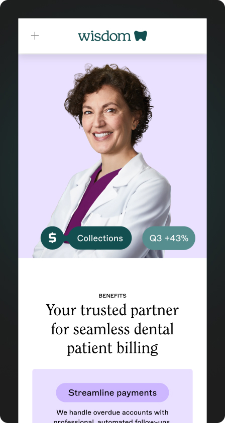 Smiling female dentist with curly hair in white coat for dental patient billing service.