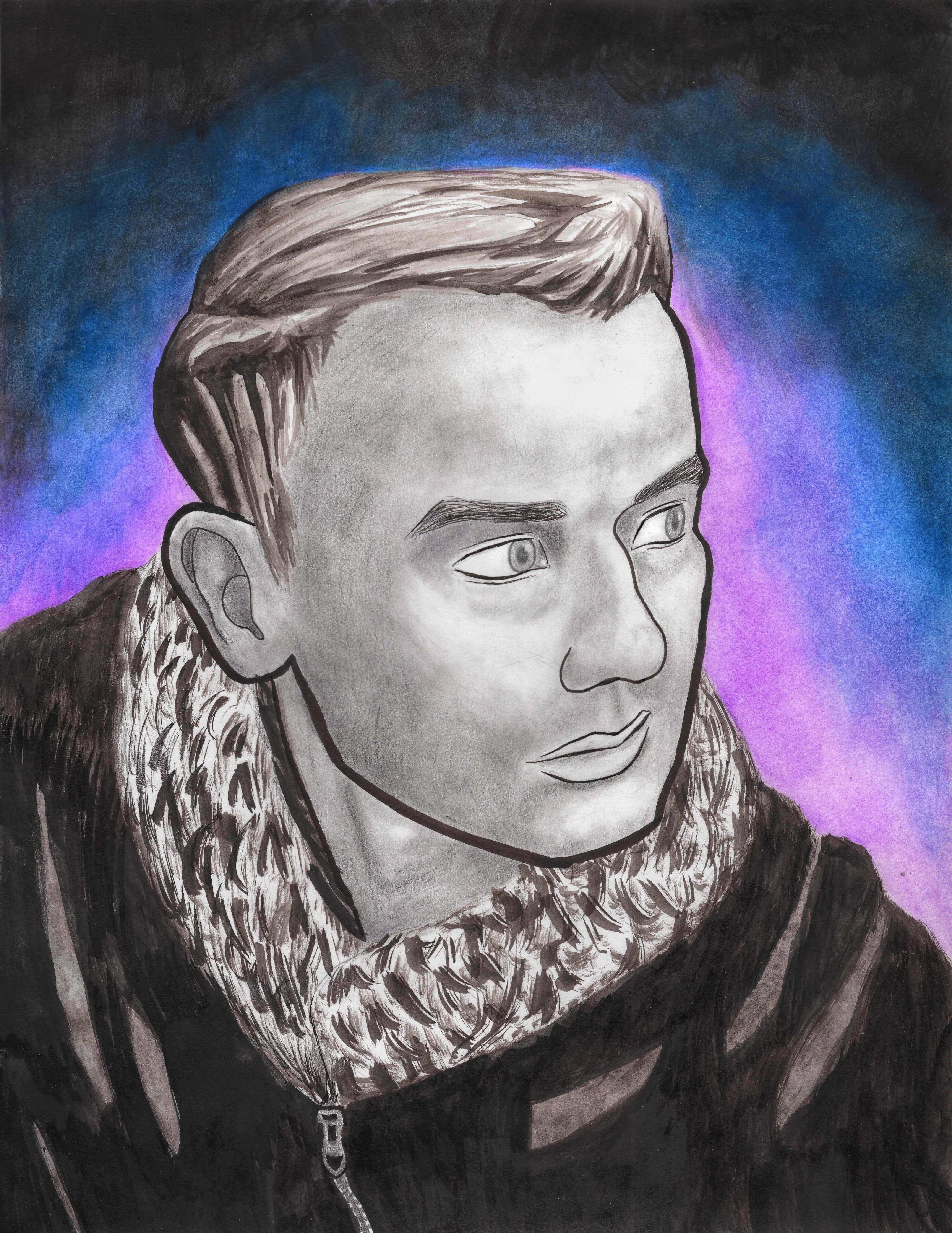black and gray man in a colored background