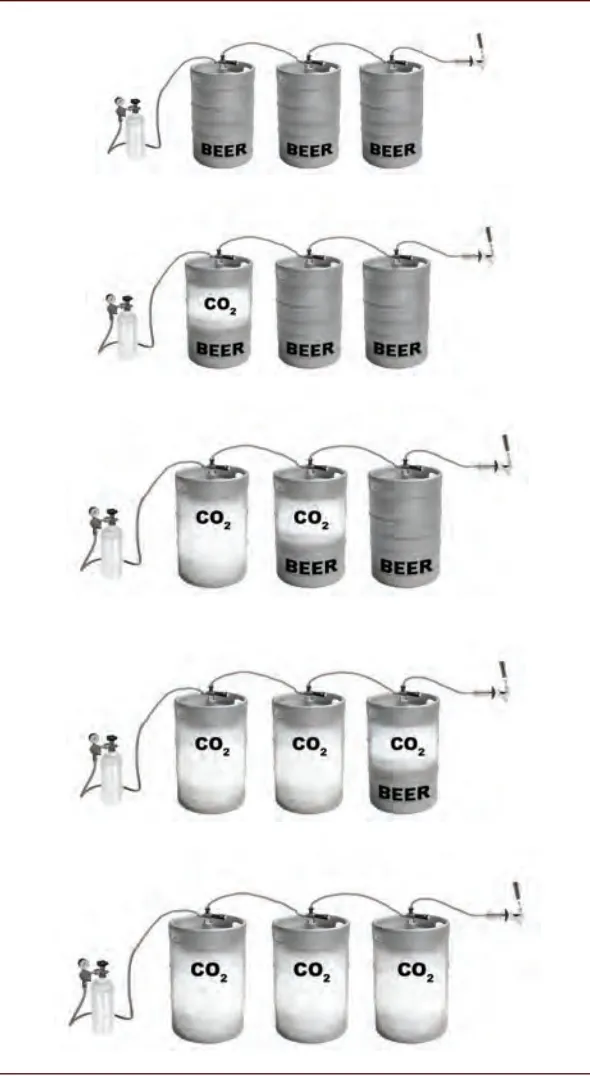 Great image showing daisy chained kegs in a series