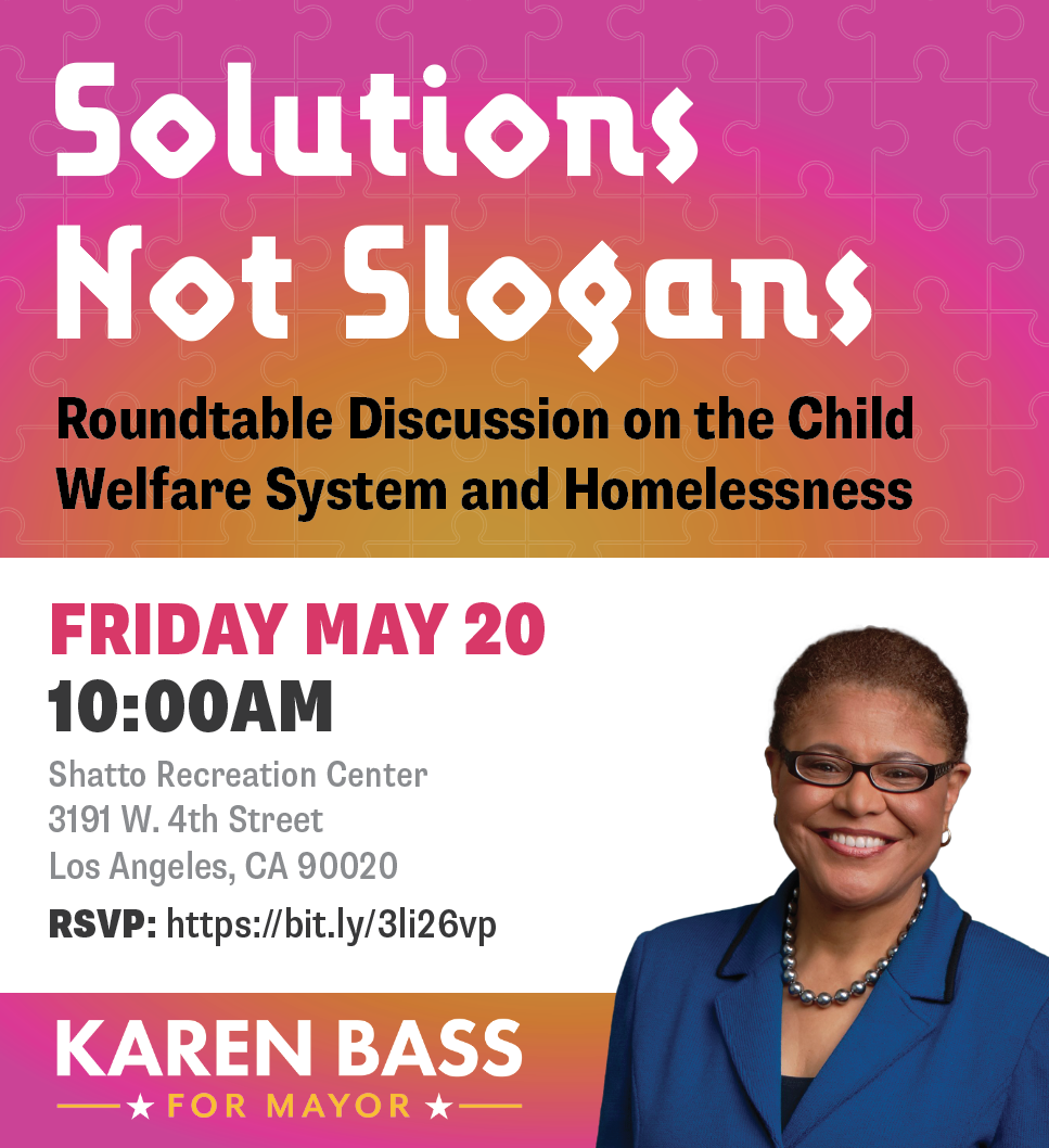 Event flyer graphic design Karen Bass for Mayor campaign. 
