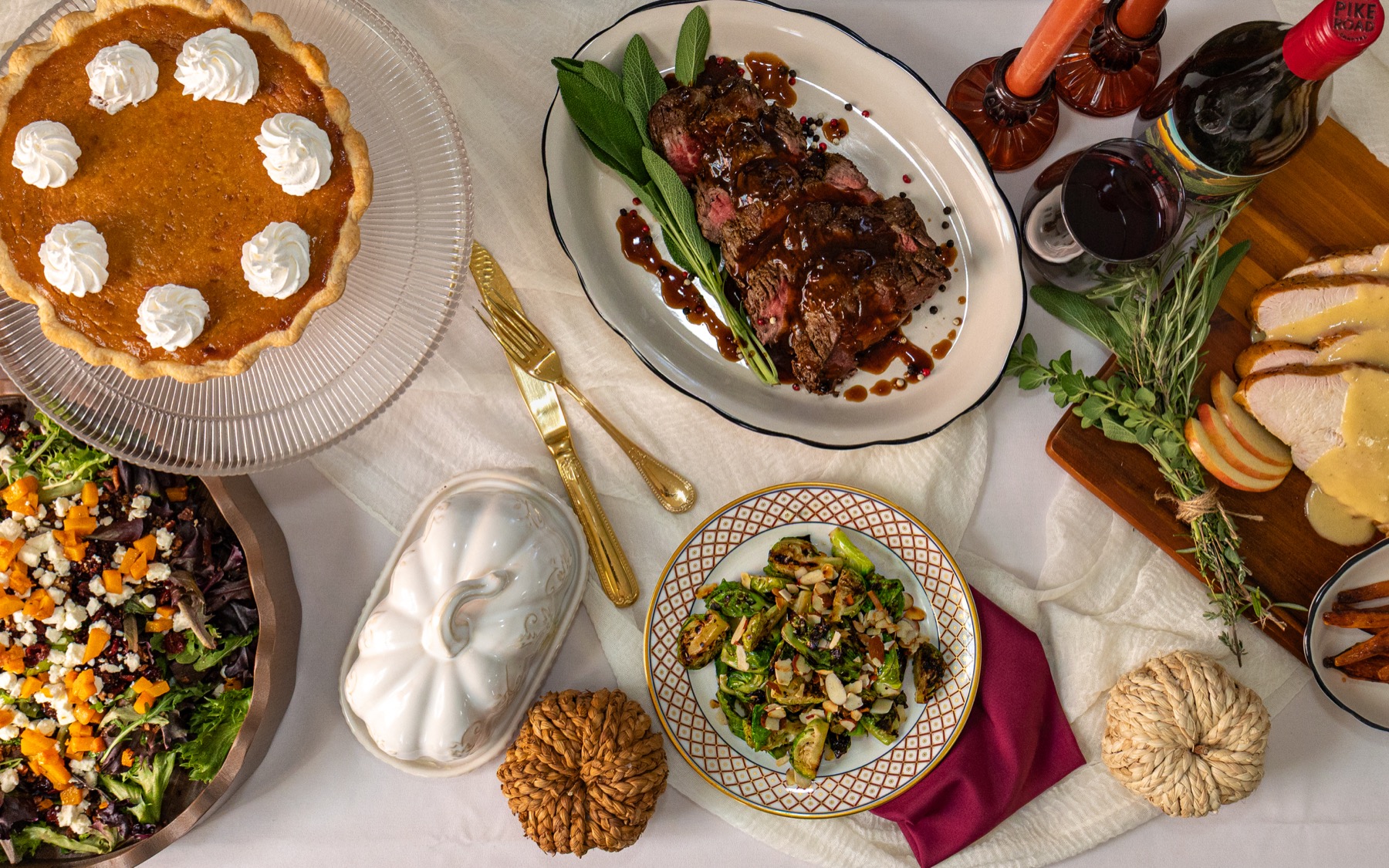 Magdalena’s Thanksgiving spread with turkey, beef, seasonal sides and pie