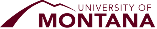 The logo for the University of Montana. The outline of a mountain and the words University of Montana in maroon.