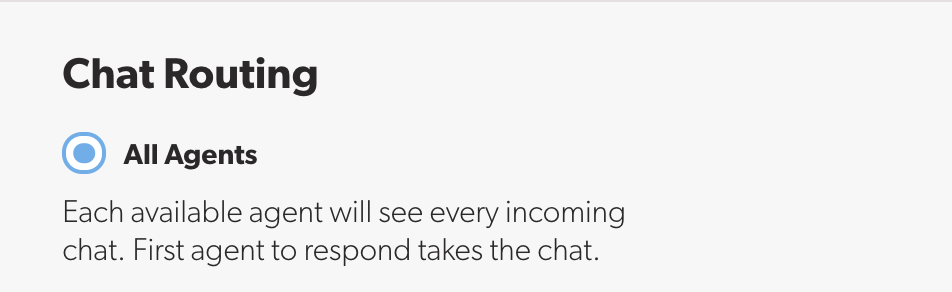 An image of the olark classic dashboard setting with "all agents" chat routing selected.