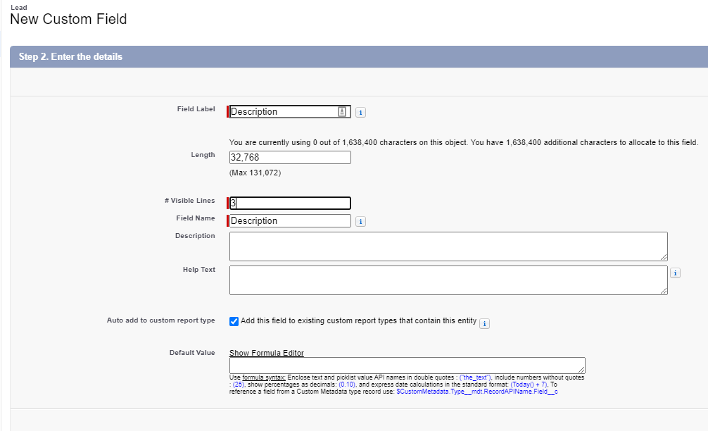 Description Field Label in Salesforce