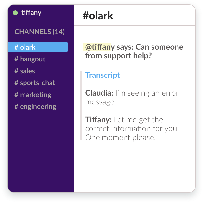 the transcript in slack