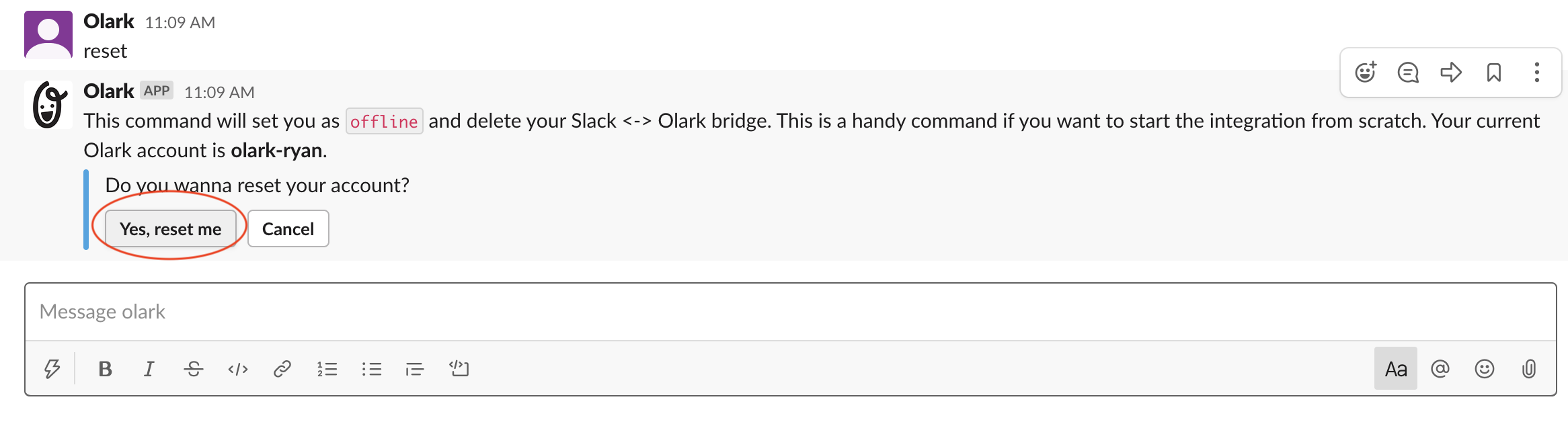 Slack-Olark Reset