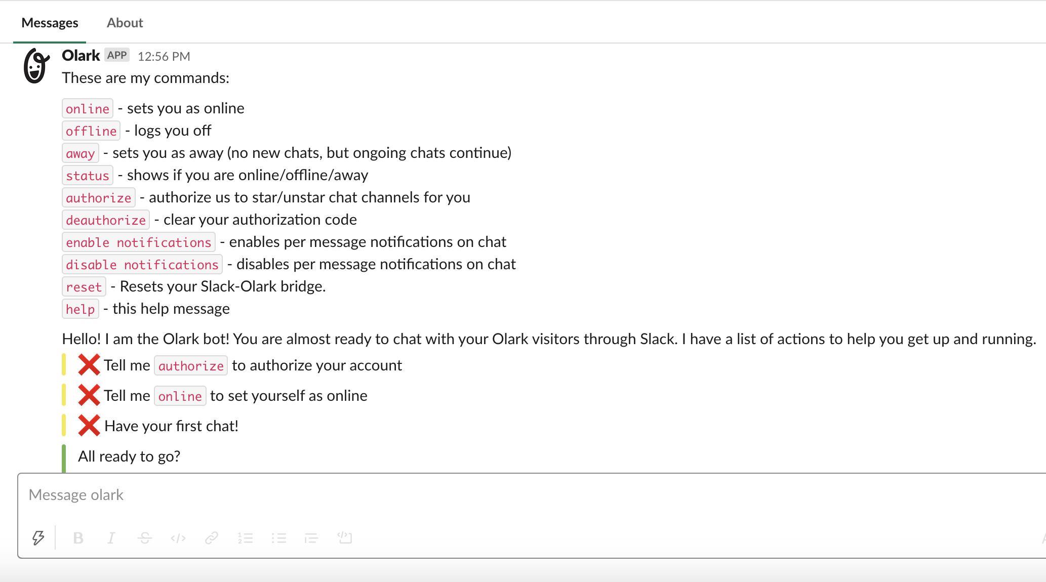 Olark bot commands
