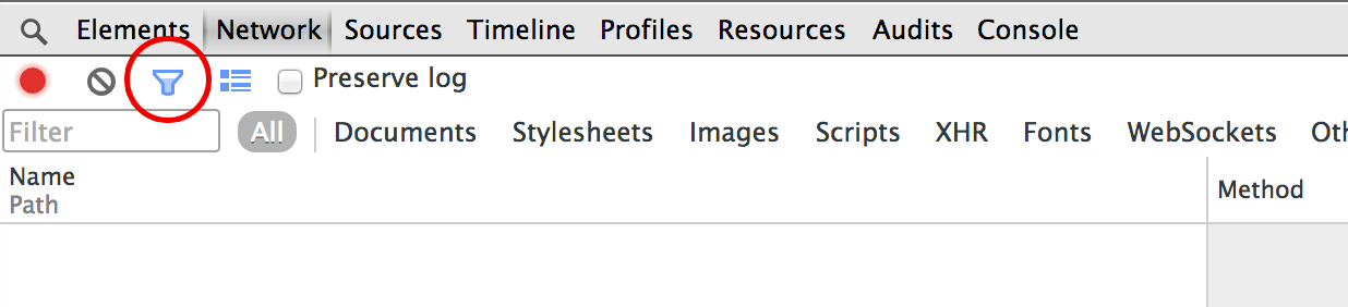 Chrome Developer Tools Network Tab with Filter