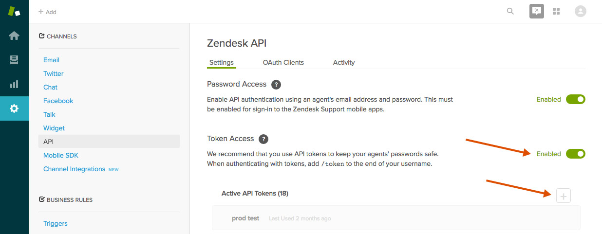 Zendesk api settings page