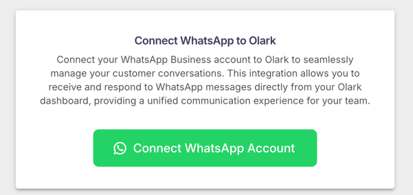 Screenshot of the Connect WhatsApp to Olark modal.