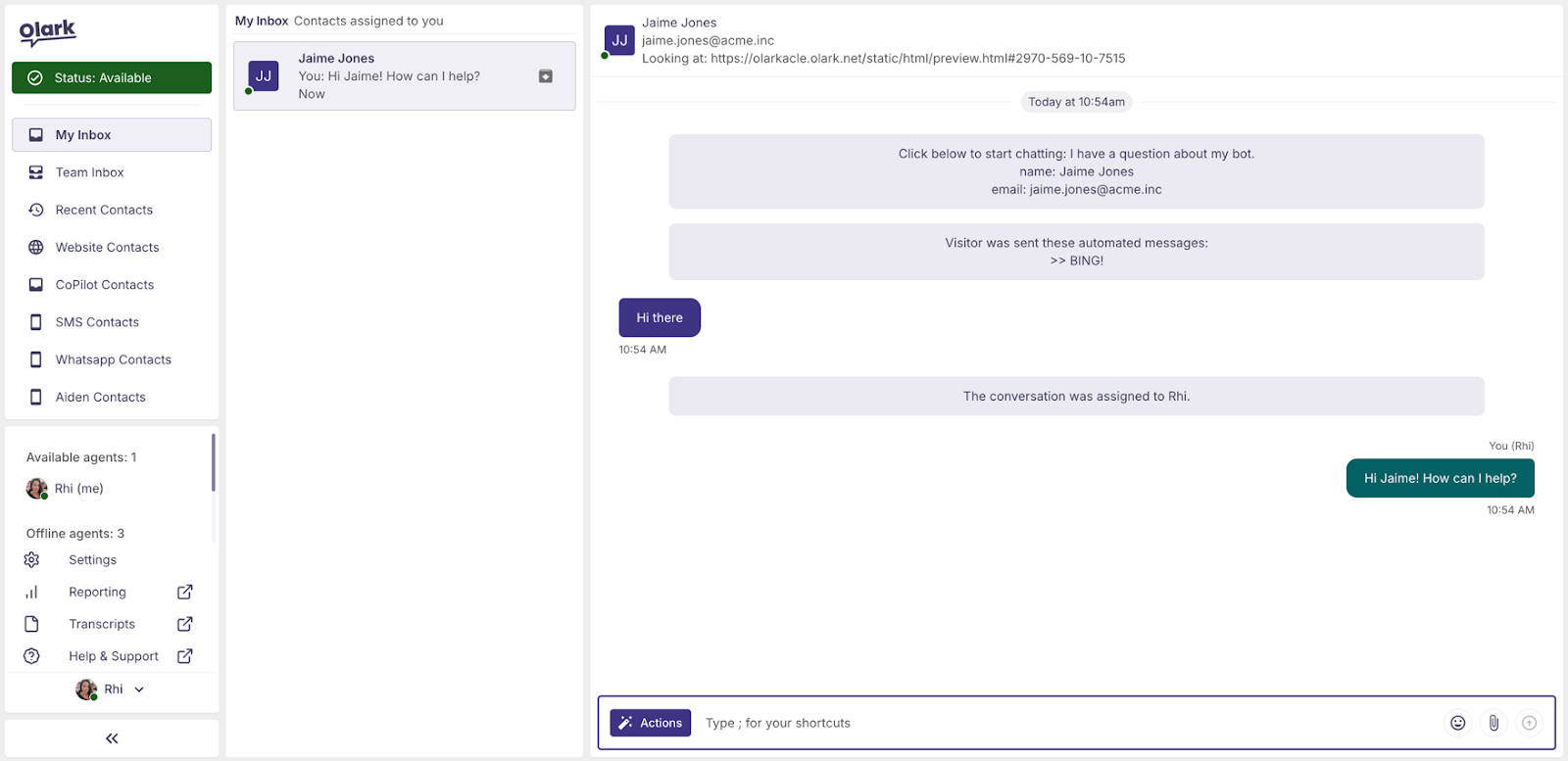 Screenshot of the new chat interface
