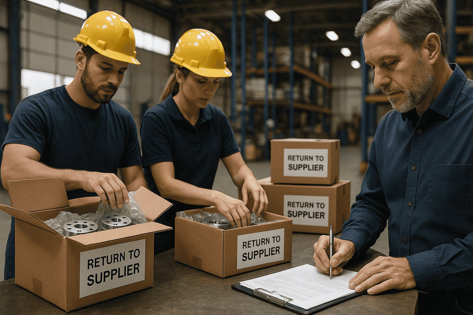 Manufacturers returning surplus components in original packaging to suppliers, with paperwork signed for buybacks to recover value and reduce inventory.
