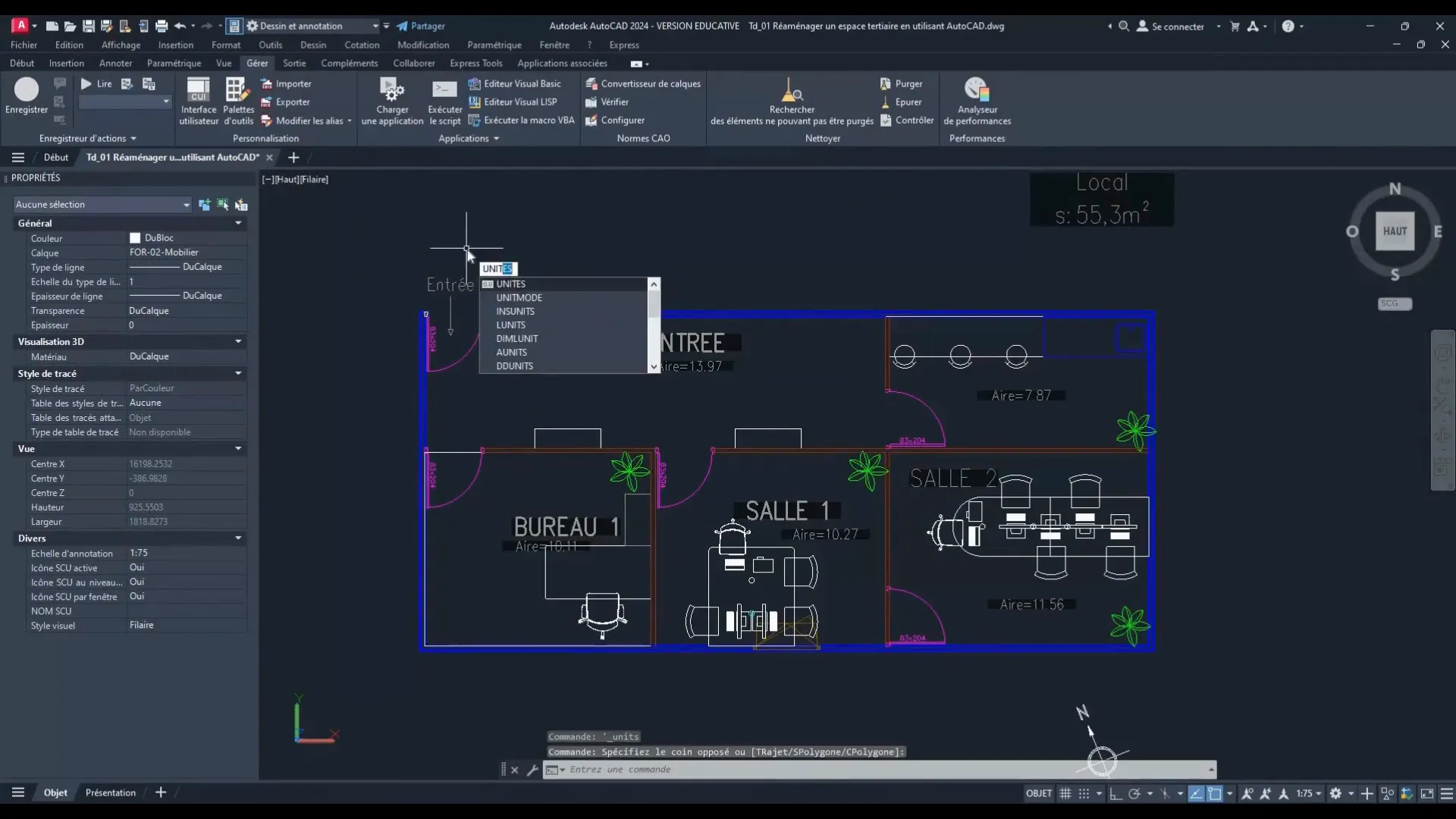 Commande UNITS dans AutoCAD