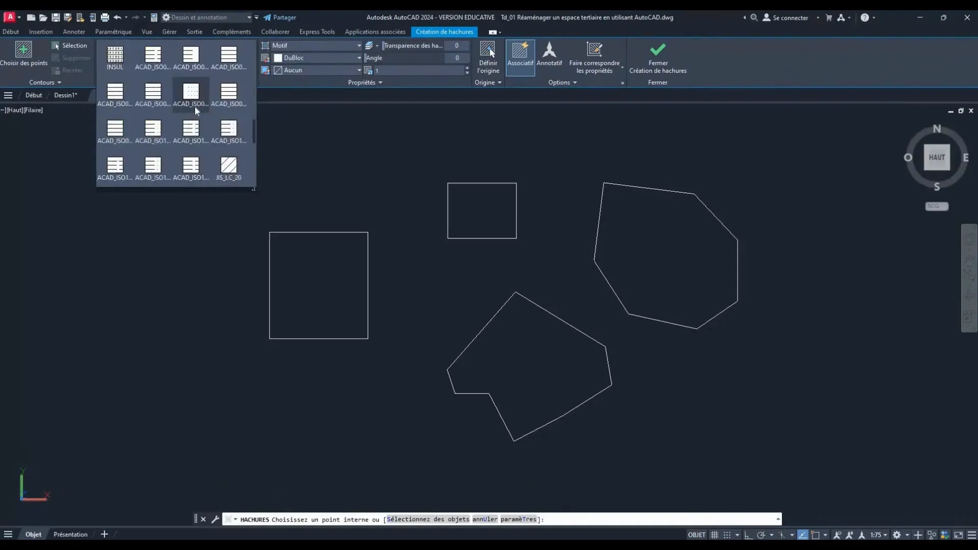 Types de hachures disponibles dans AutoCAD