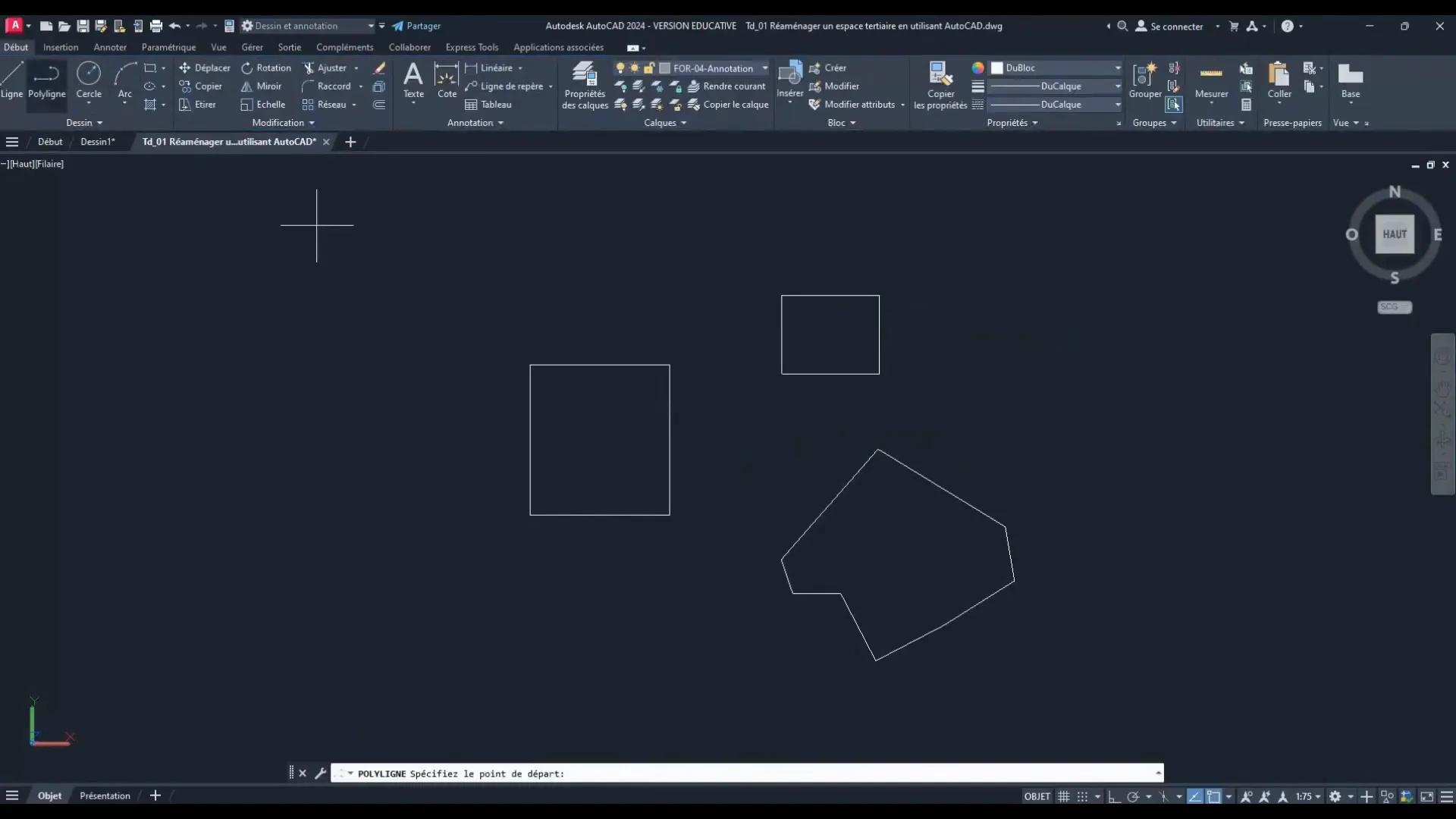 Sélection d'un espace fermé pour hachurer