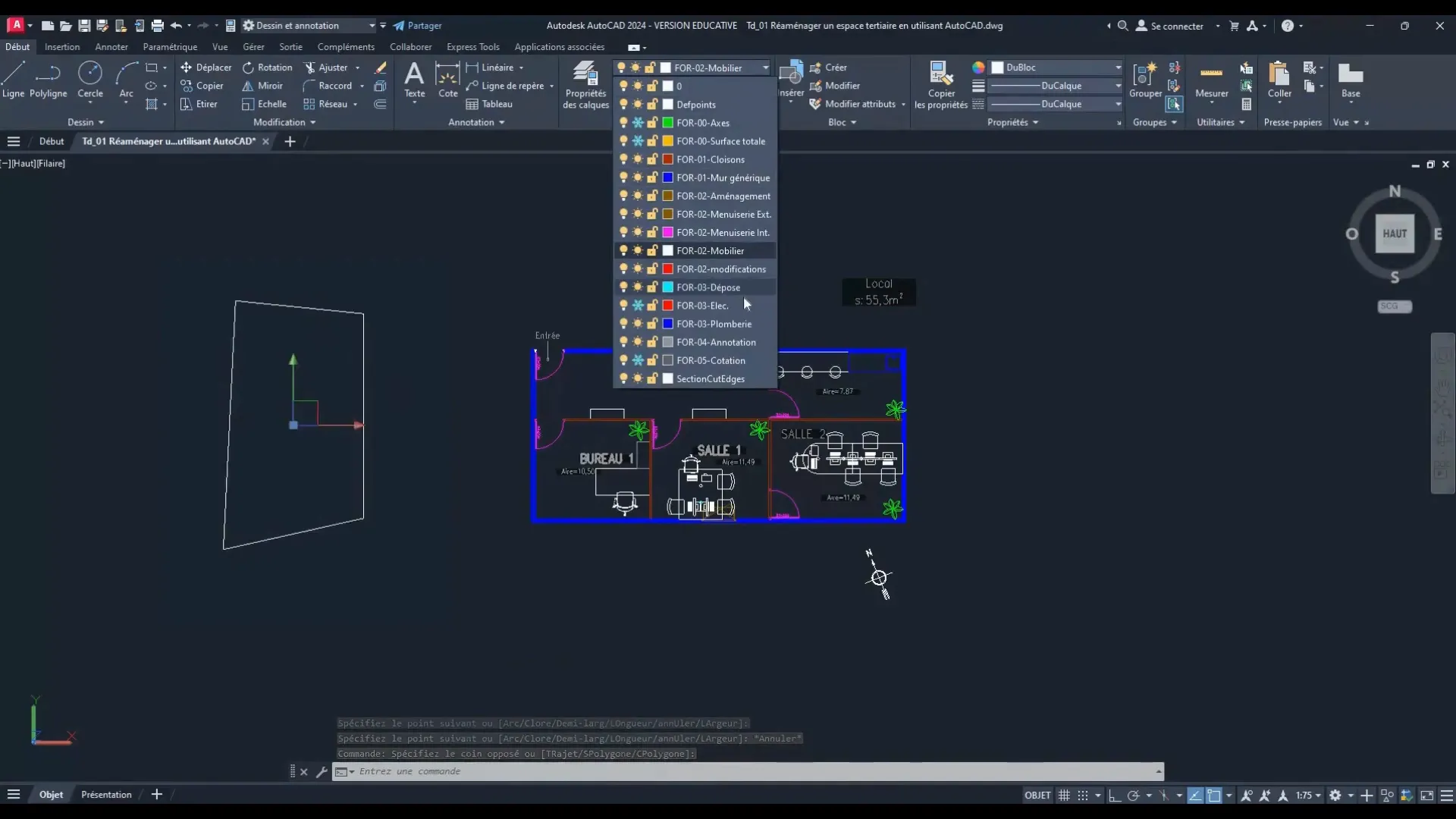 Dessiner sur un nouveau calque dans AutoCAD