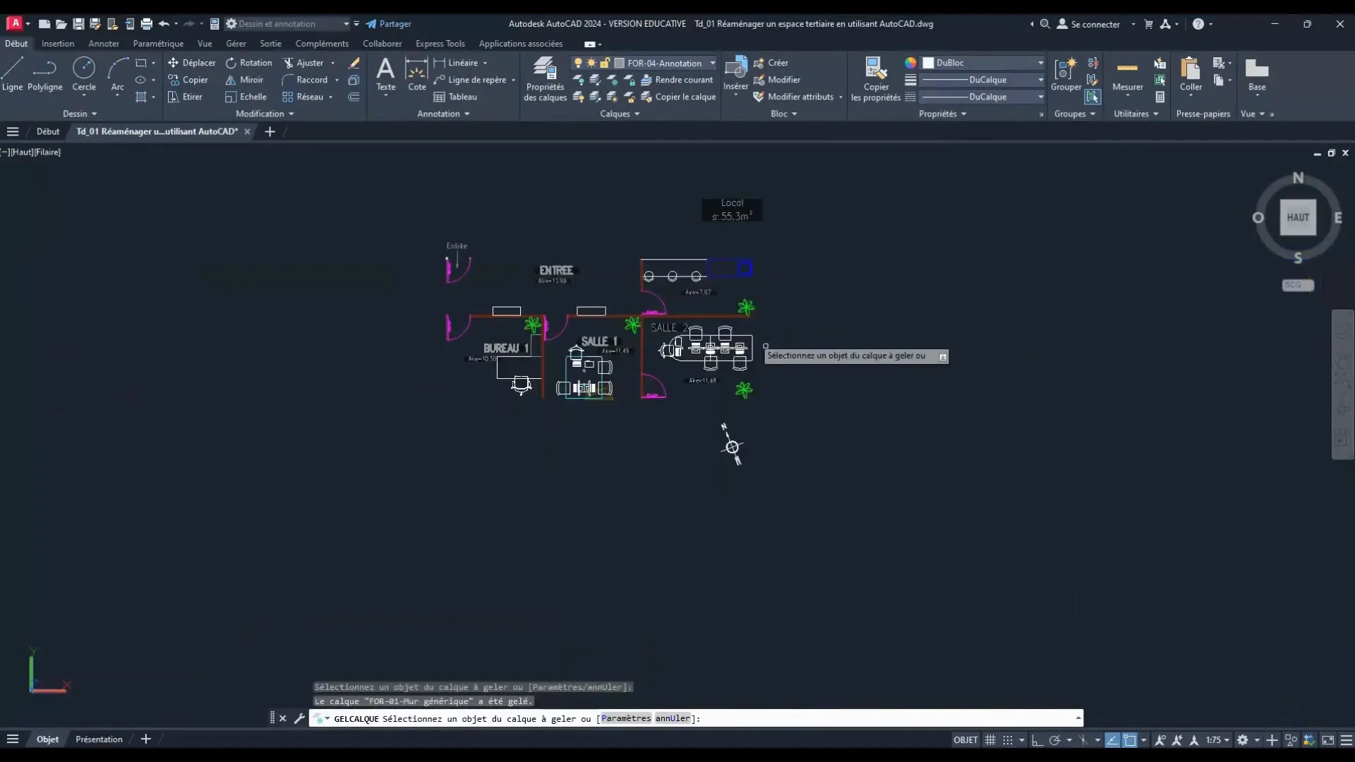 Geler un calque dans AutoCAD