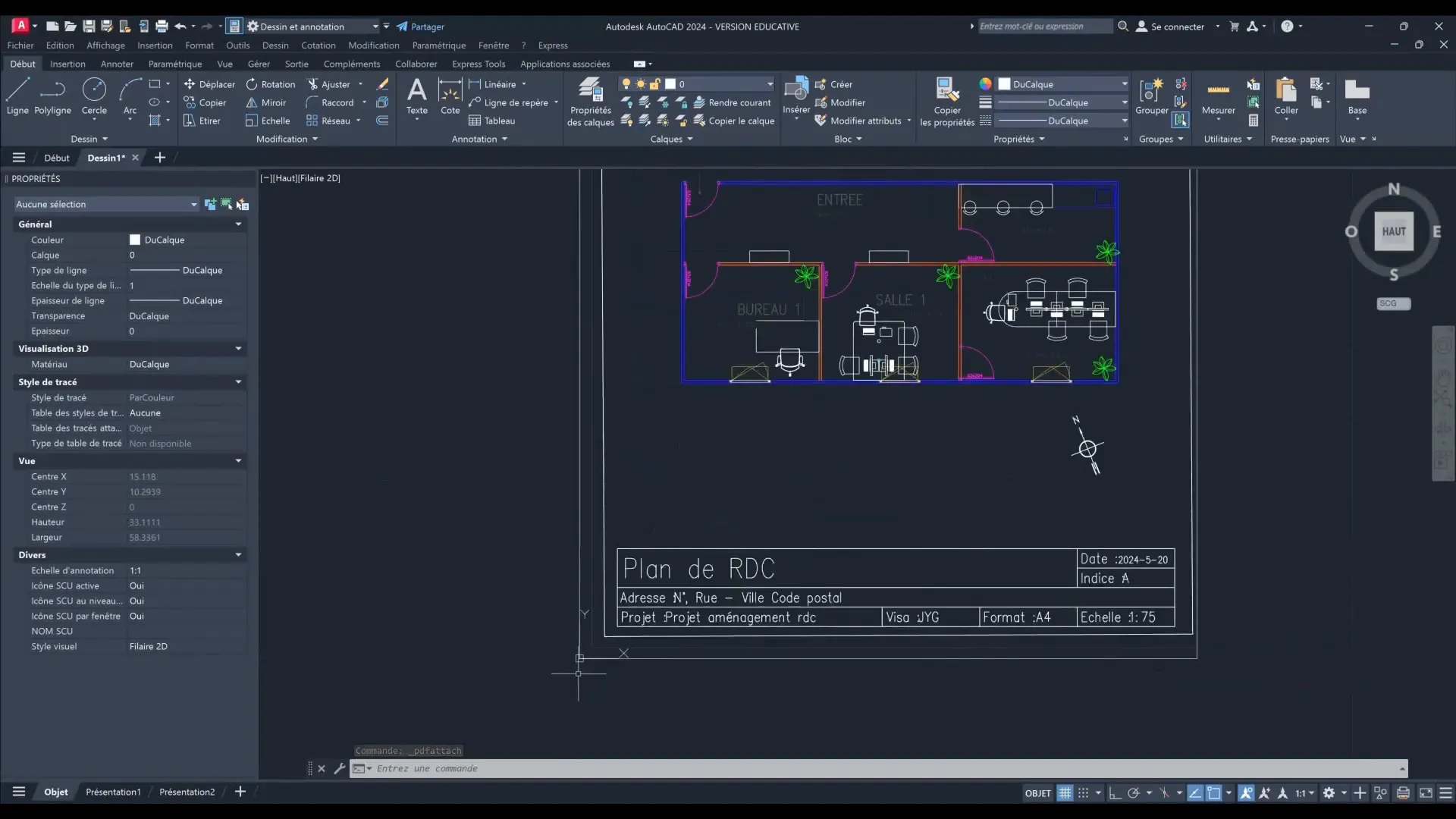Plan PDF importé dans AutoCAD