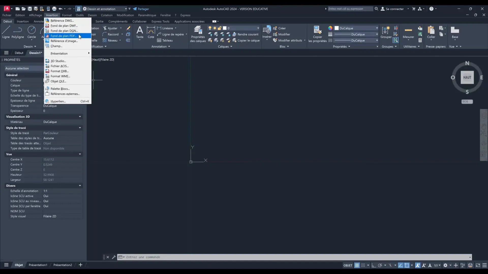 Fenêtre d'importation PDF dans AutoCAD