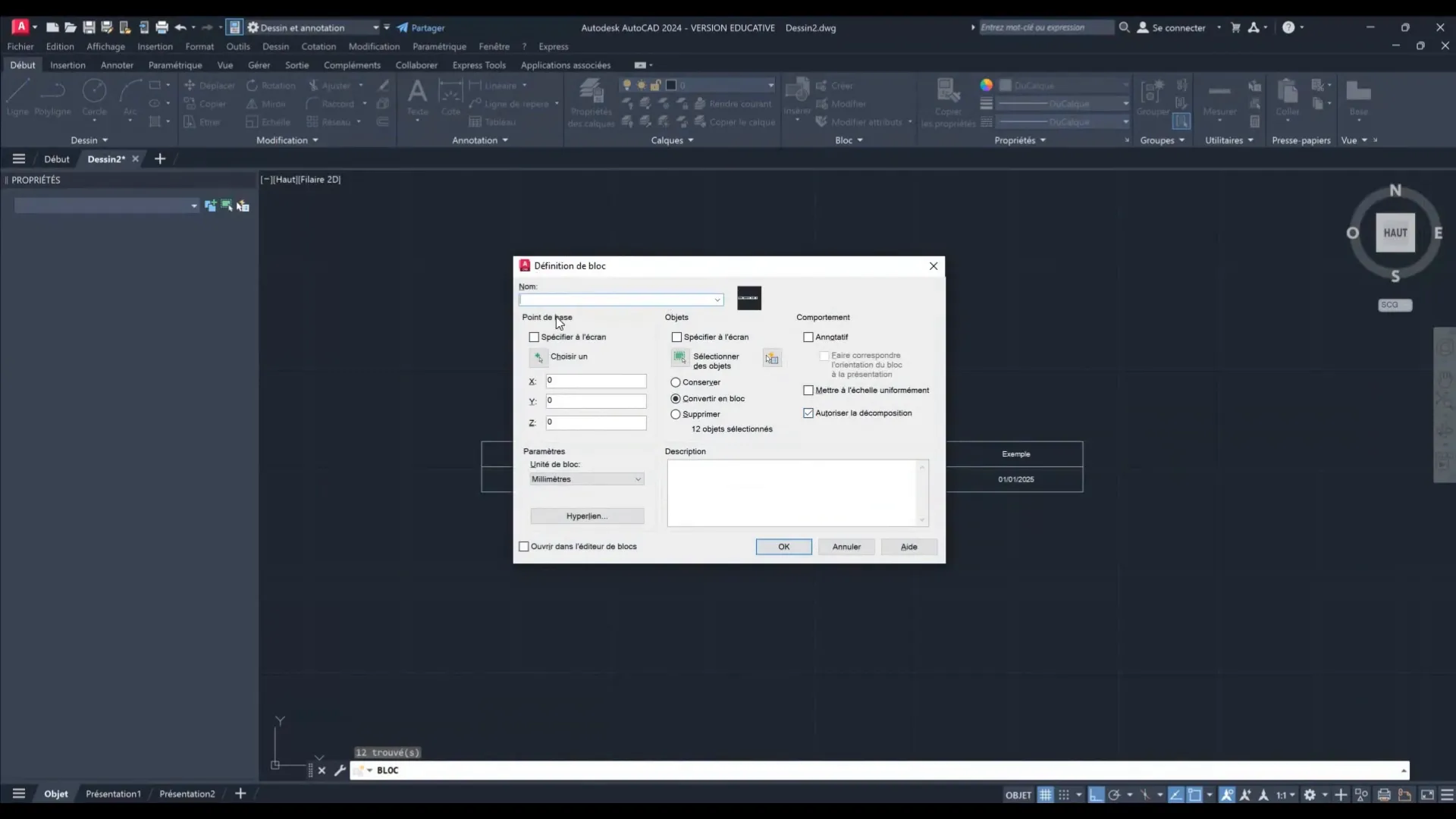 Convertir le cartouche en bloc dynamique