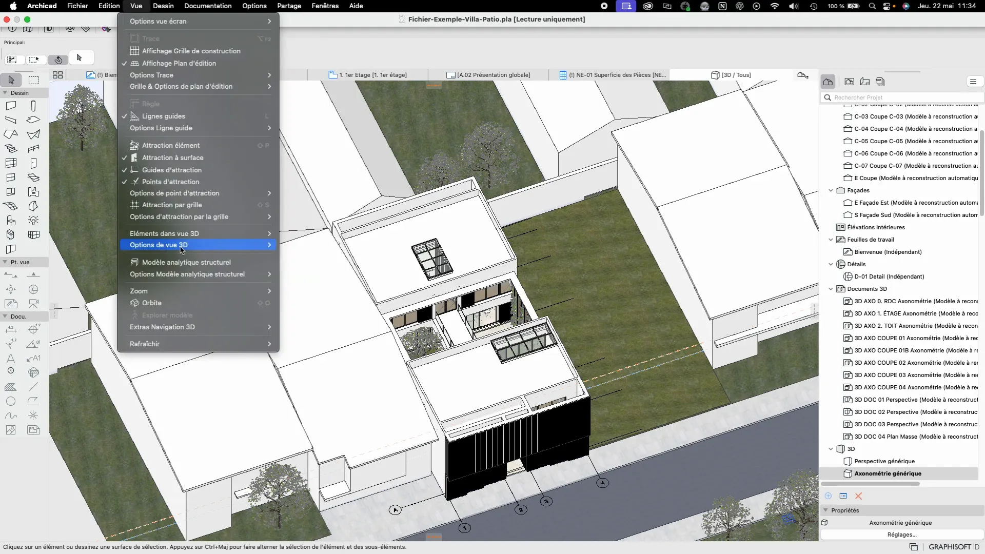 Menu ruban Archicad avec l'option Vue sélectionnée