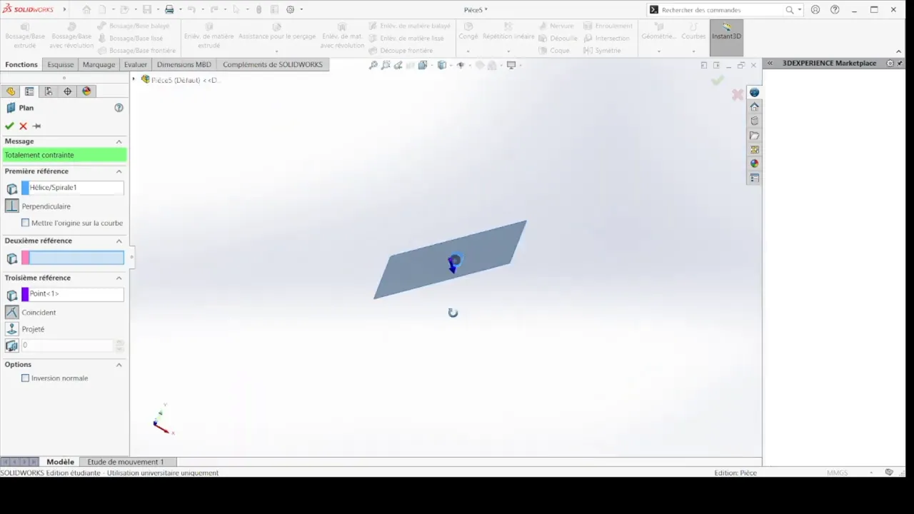 Création d'un nouveau plan basé sur le point/finale de l'hélice