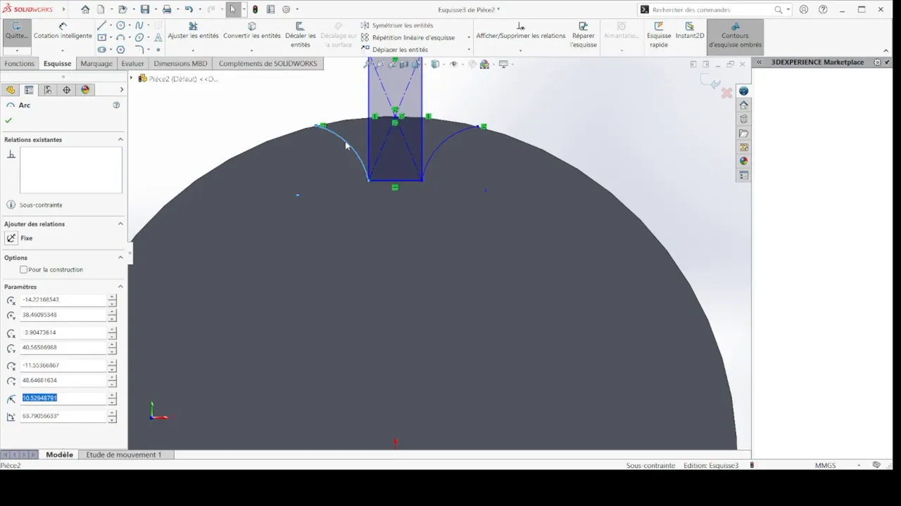 Esquisse du profil d'une dent à enlever sur le périmètre du cercle