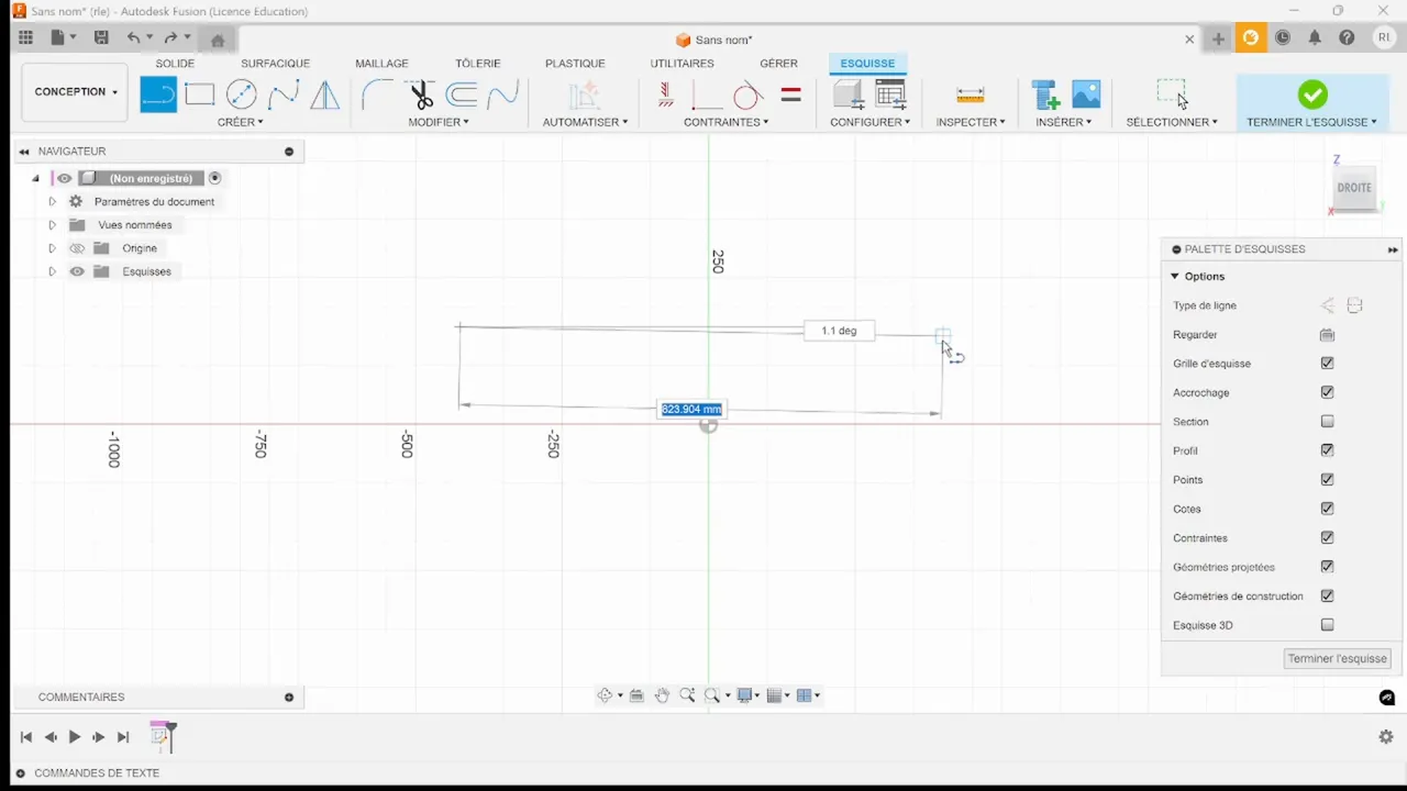 Transition d'une ligne droite vers un arc en maintenant le clic