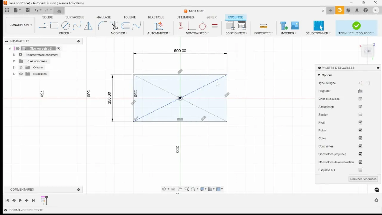 Rectangle dessiné à partir du centre avec contraintes automatiques