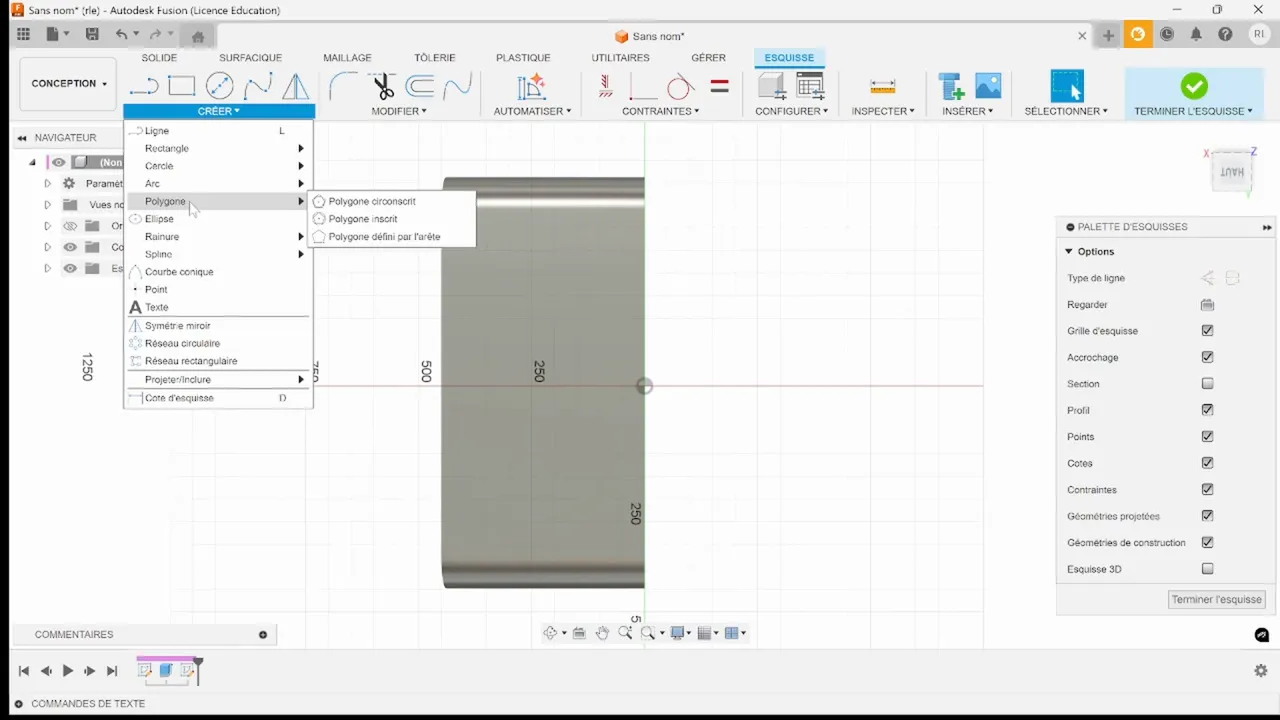 Palette d'outils montrant polygone, ellipse et autres options d'esquisse