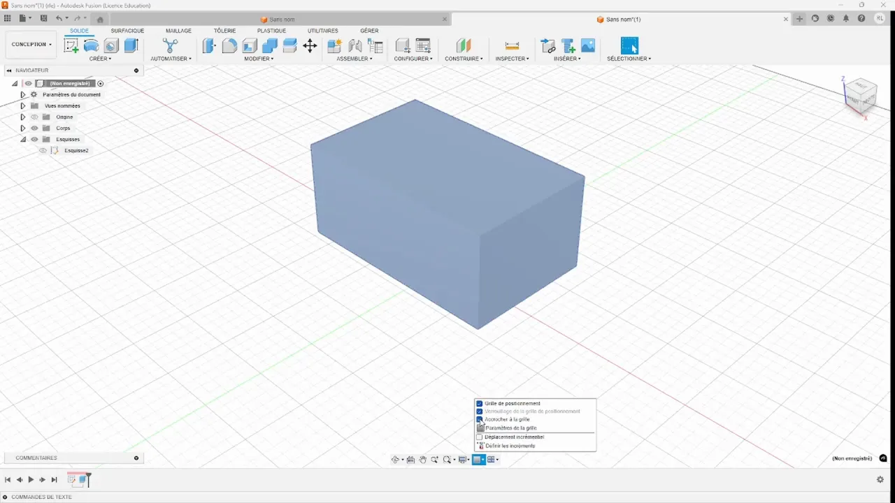 Options de grille et d'accrochage dans Fusion 360