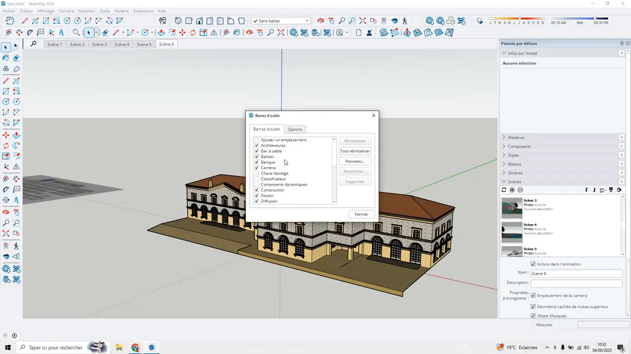 Menu Affichage > Barres d'outils dans SketchUp