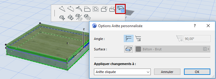 Définir l'angle et la surface d'arête d'une dalle personnalisé