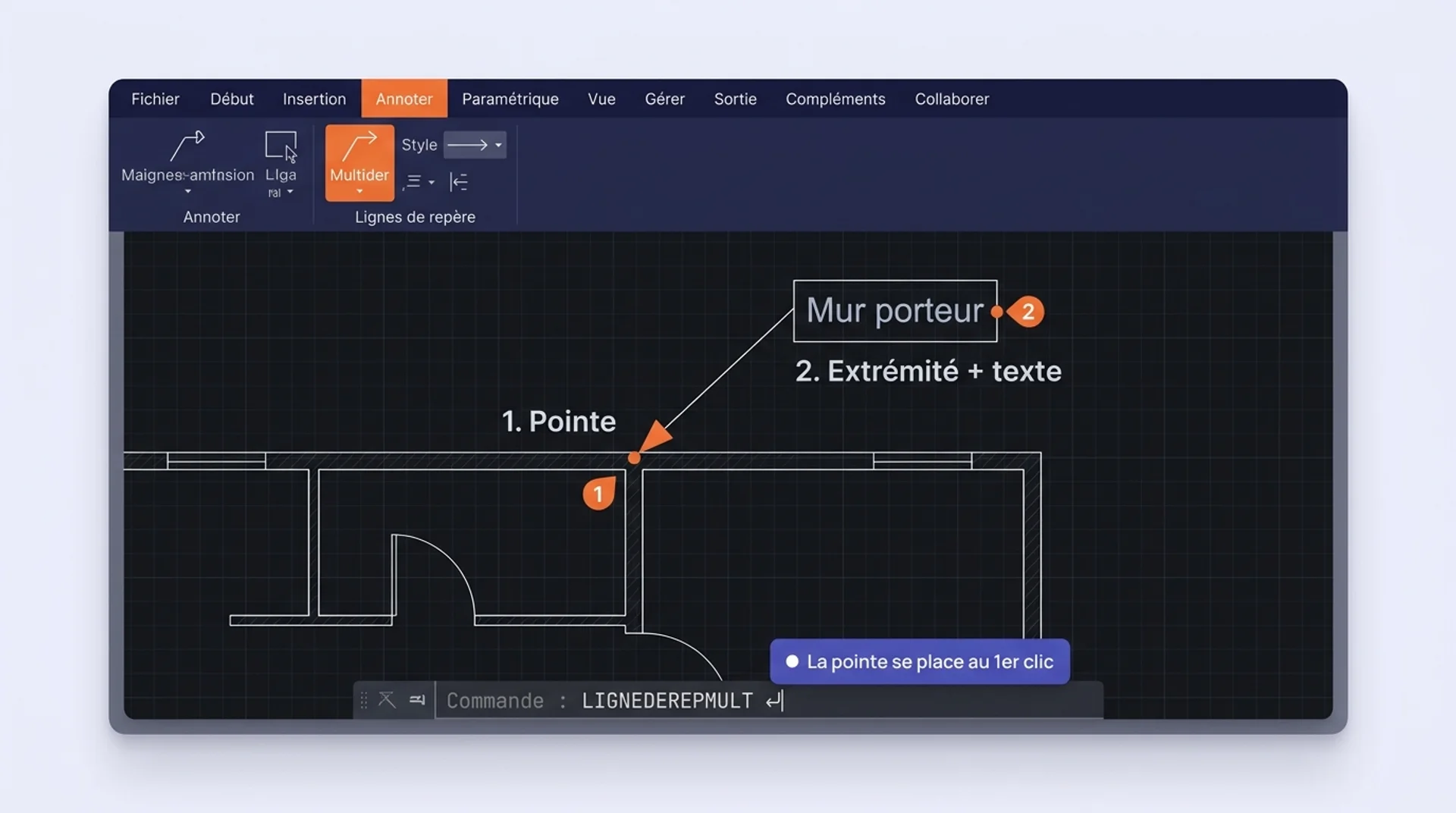 fleche de reperesur autocad