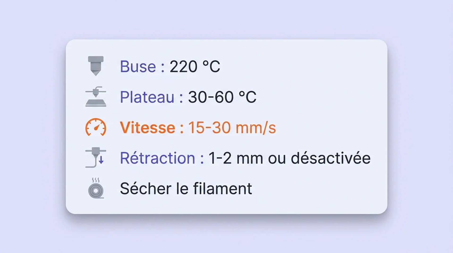 les réglages pour imprimer du tpu
