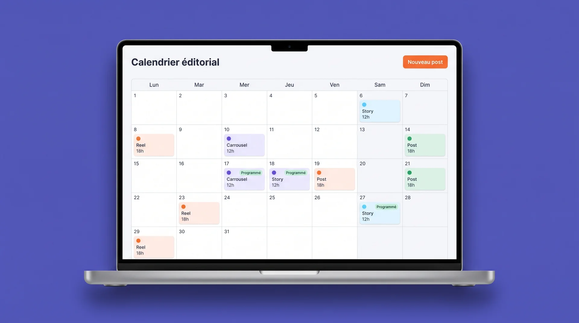 calendrier éditorial sur ordinateur