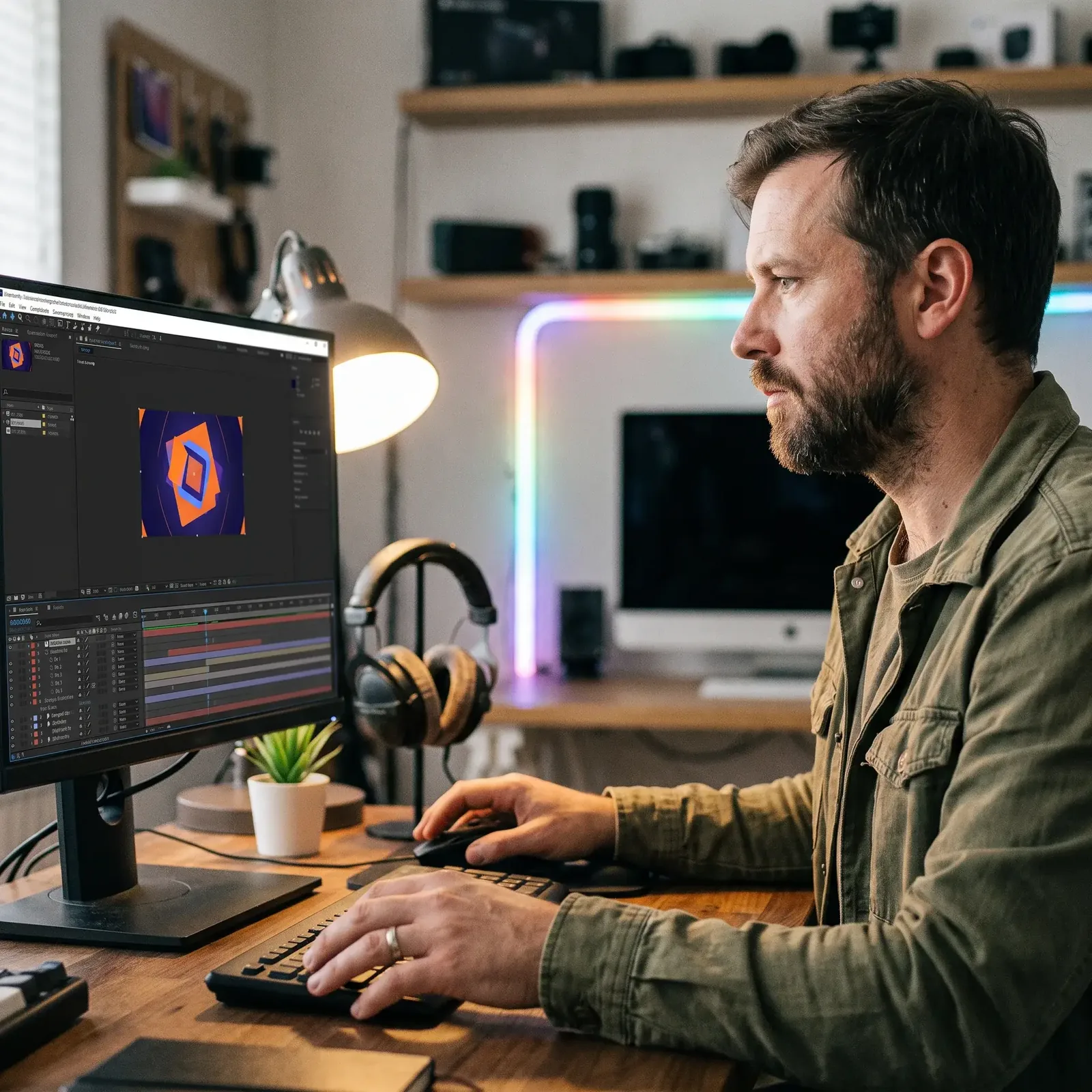 Motion designer animant une composition graphique dans After Effects