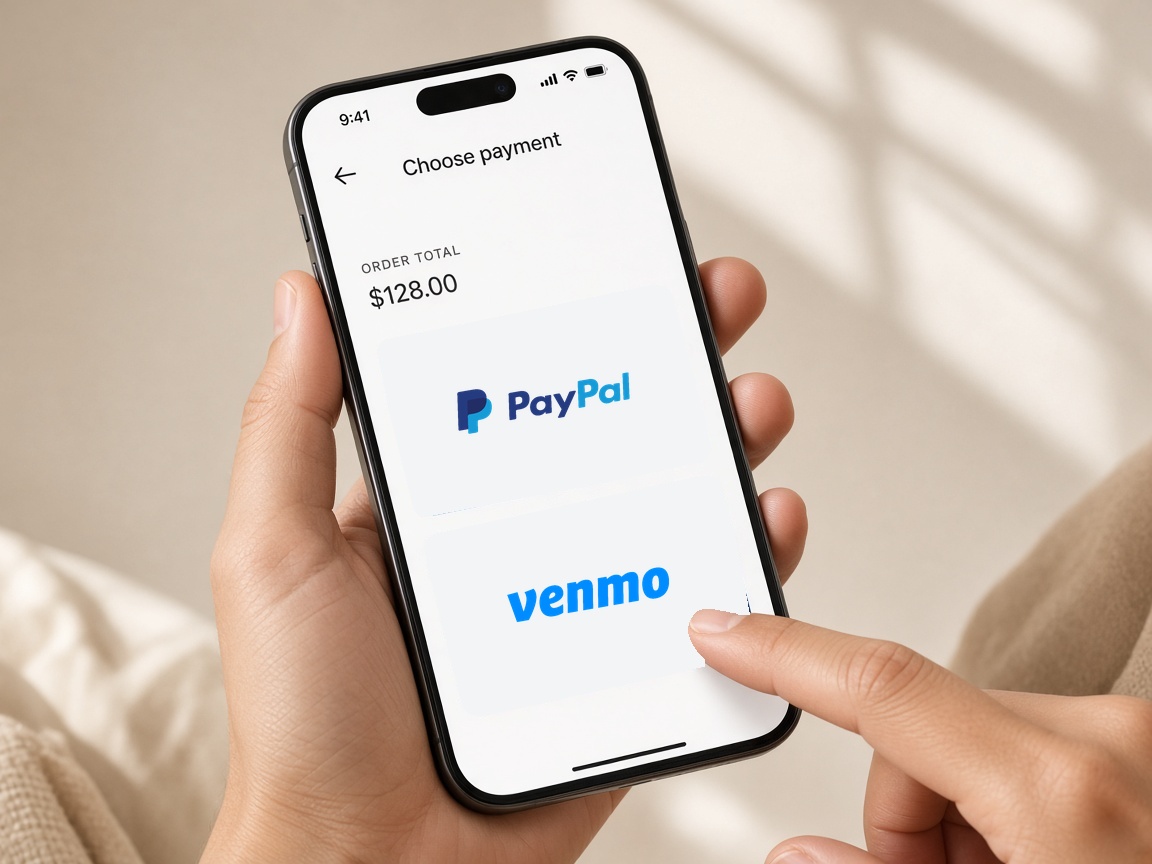 Choosing to pay with PayPal or Venmo on a phone