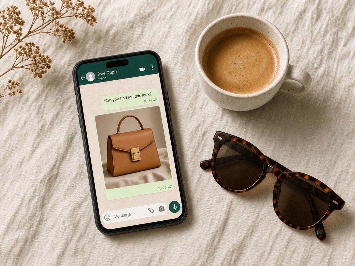 Sending a handbag photo to True Dupe on WhatsApp