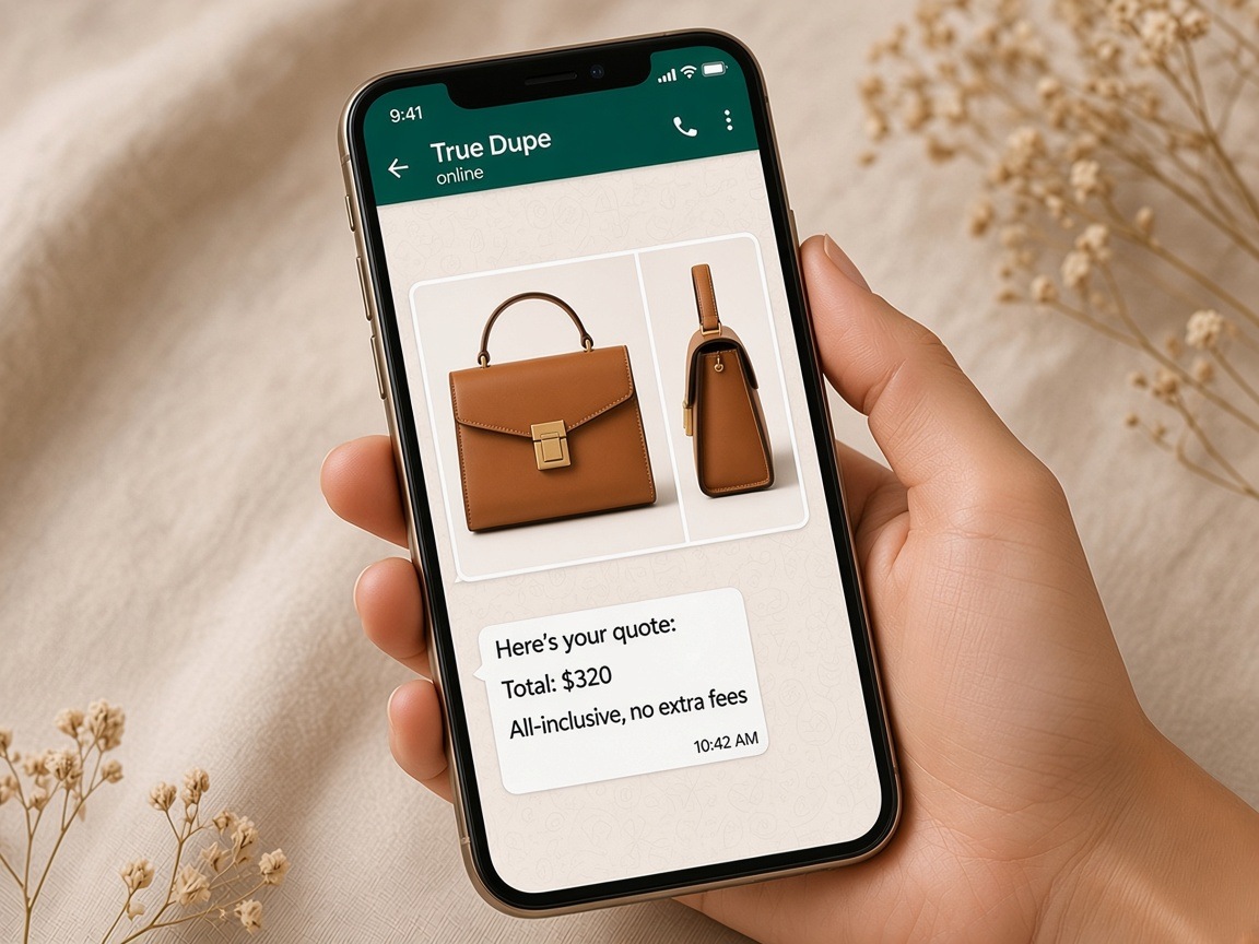 Product photos and a full price quote shown in a chat