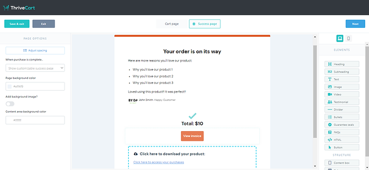 Setting up success page in ThriveCart