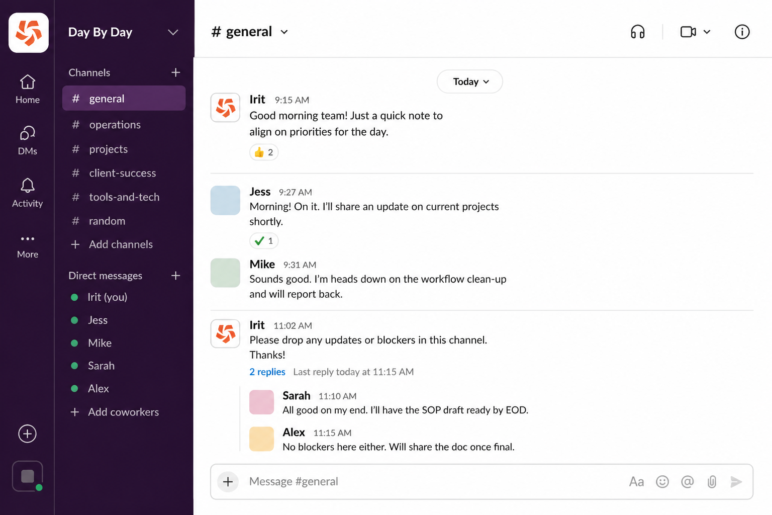 Sample image of slack interface
