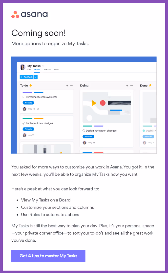 Asana's new feature announcement