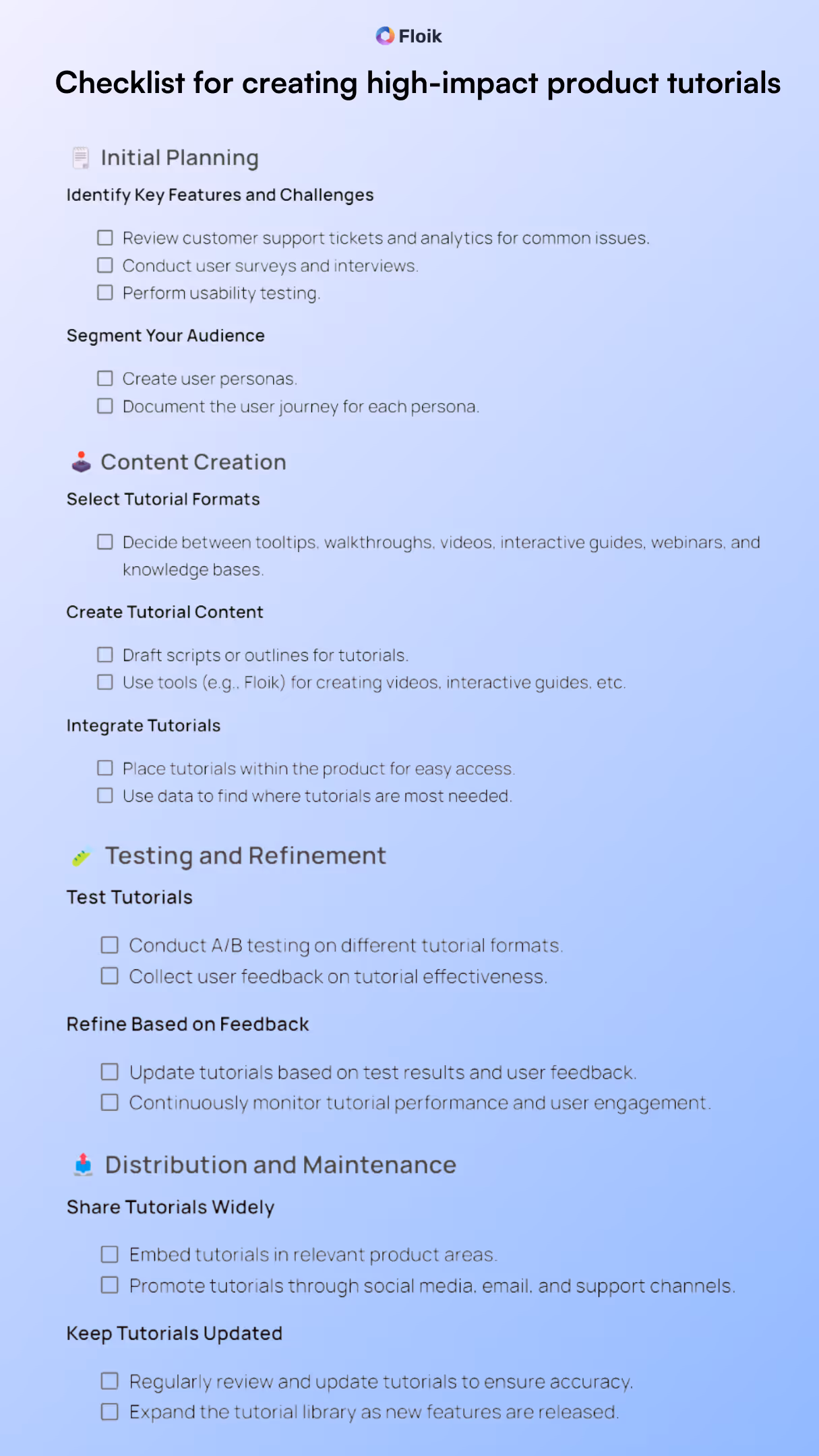 checklist for creating high-impact product tutorials