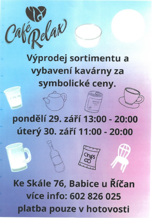 Výprodej sortimentu a vybavení kavárny