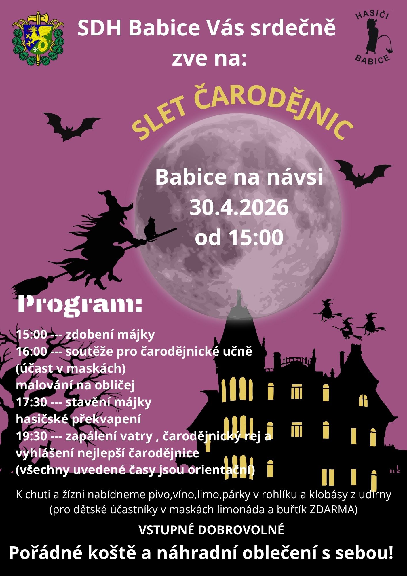 Slet čarodějnic 30.4.2026