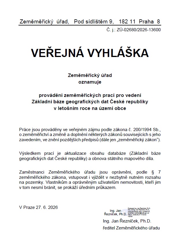 Oznámení o provádění topografických prací