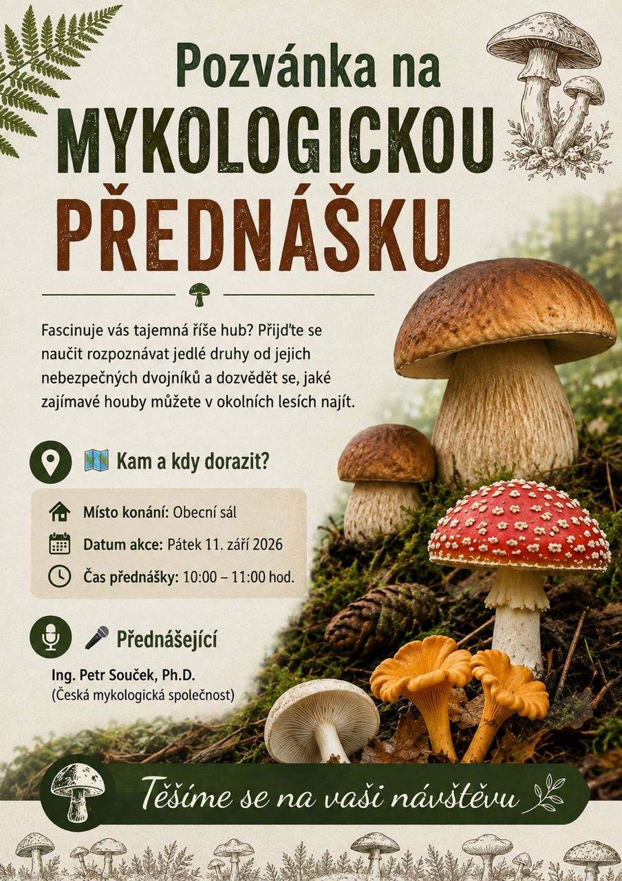 Pozvánka na mykologickou přednášku 2026